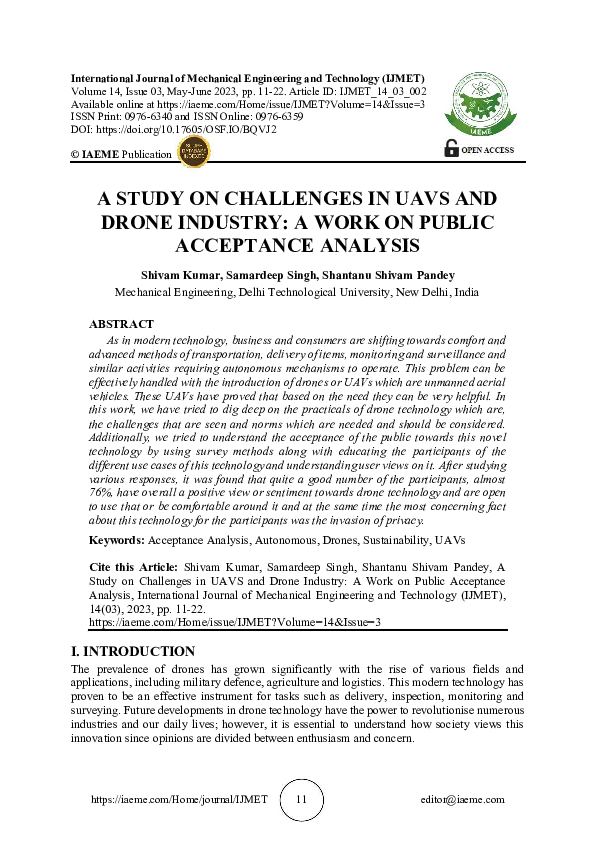 (PDF) A STUDY ON CHALLENGES IN UAVS AND DRONE INDUSTRY: A WORK ON ...