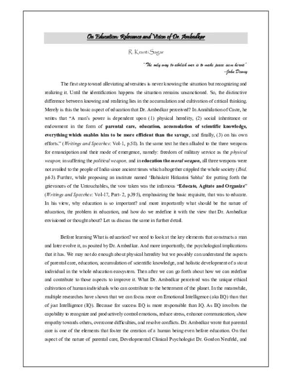 (PDF) On Education: Relevance and Vision of Dr. Ambedkar