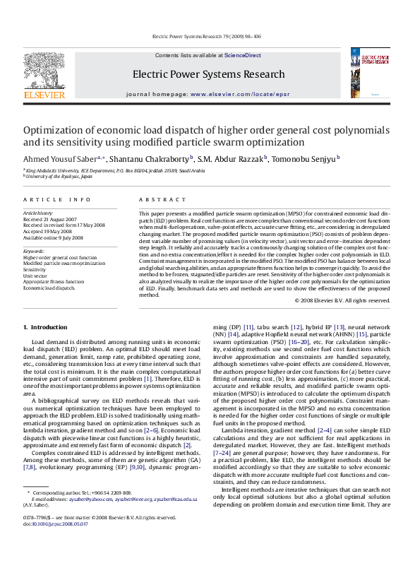 (PDF) Optimization of economic load dispatch of higher order general ...