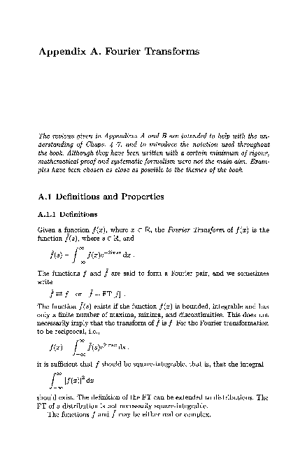 (PDF) Appendix A: Fourier Transforms
