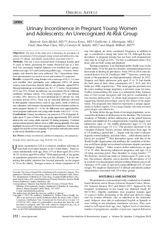 (PDF) Urinary Incontinence in Pregnant Young Women and Adolescents: An ...