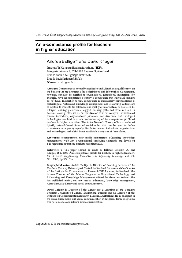 (PDF) An e-competence profile for teachers in higher education