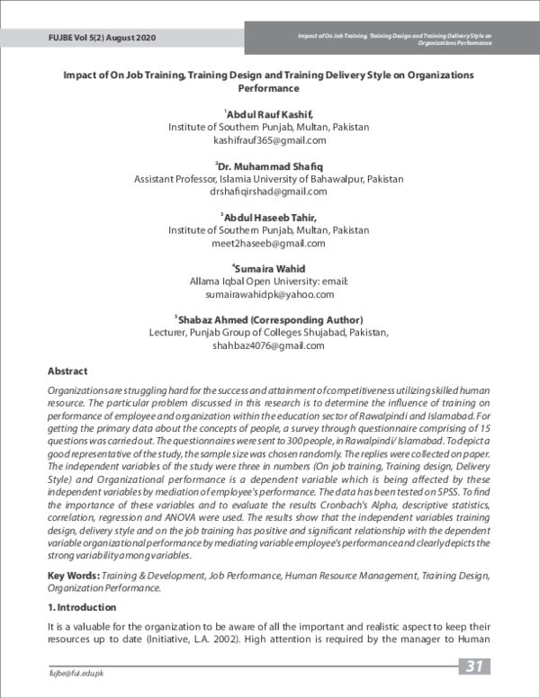 (PDF) Impact of On Job Training, Training Design and Training Delivery ...
