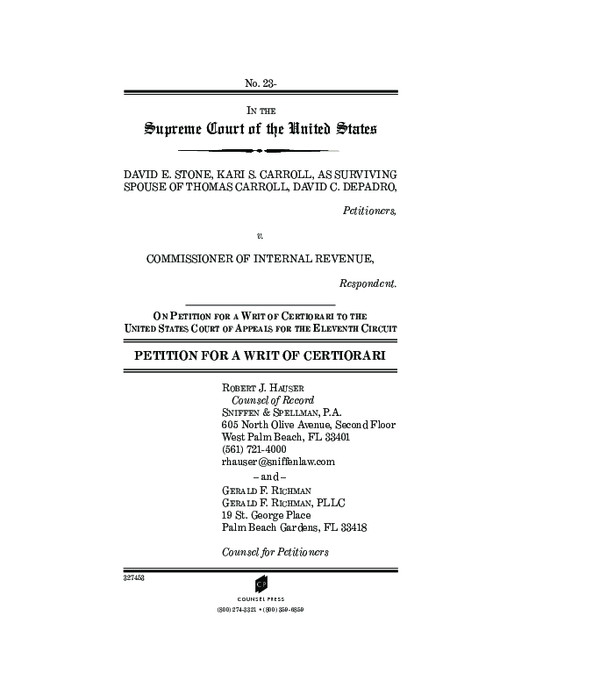 Weiss Et Al V Fcti Inc Settlement (PDF) U,S. Supreme Court - Stone et al. v. Commissioner of Internal