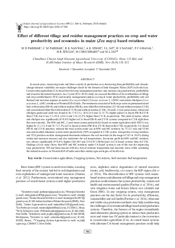 (PDF) Effect of different tillage and residue management practices on ...