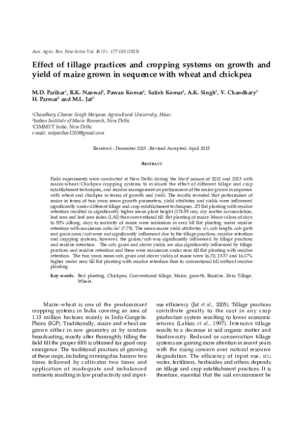 (PDF) Effect of tillage practices and cropping systems on growth and ...