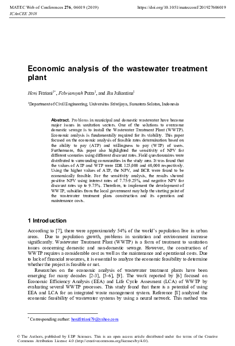 (PDF) Economic analysis of the wastewater treatment plant