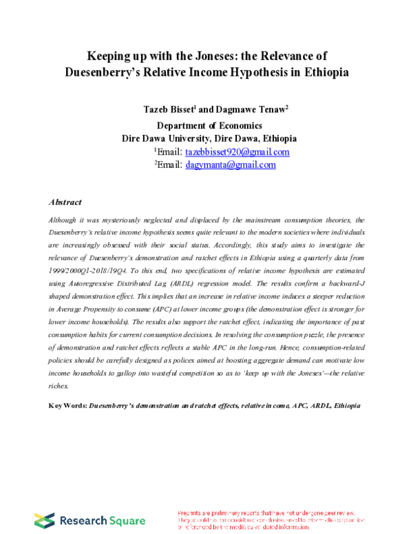 (PDF) Keeping up with the Joneses: the Relevance of Duesenberry’s ...