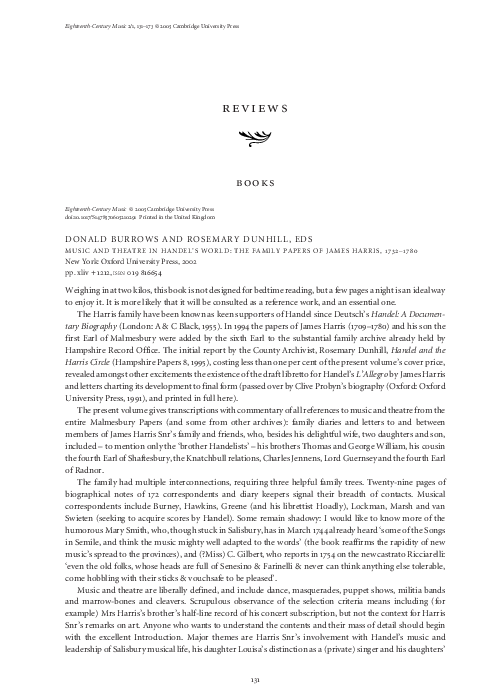 (PDF) DONALD BURROWS AND ROSEMARY DUNHILL, EDS MUSIC AND THEATRE IN ...