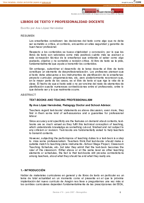 (PDF) Libros de texto y profesionalidad docente