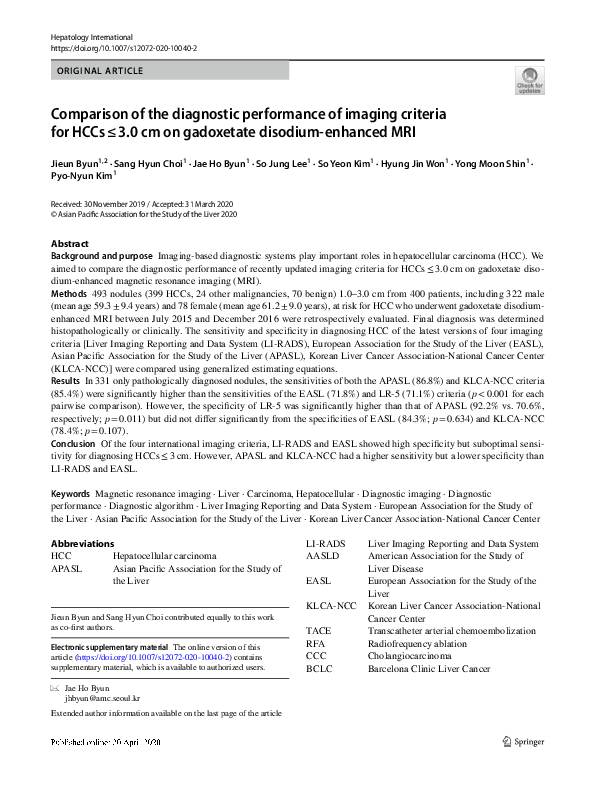 (PDF) Comparison of the diagnostic performance of imaging criteria for ...