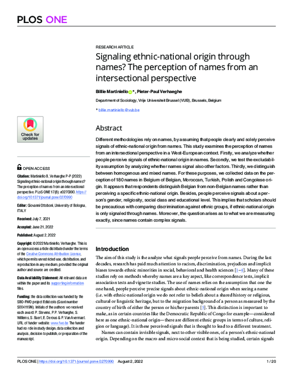 (PDF) Signaling ethnic-national origin through names? The perception of ...