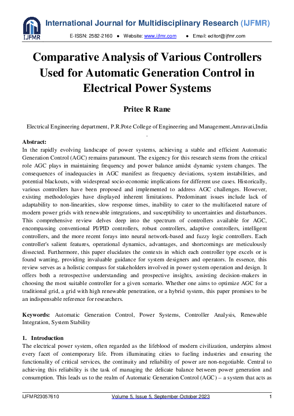 (PDF) Comparative Analysis of Various Controllers used for Automatic ...
