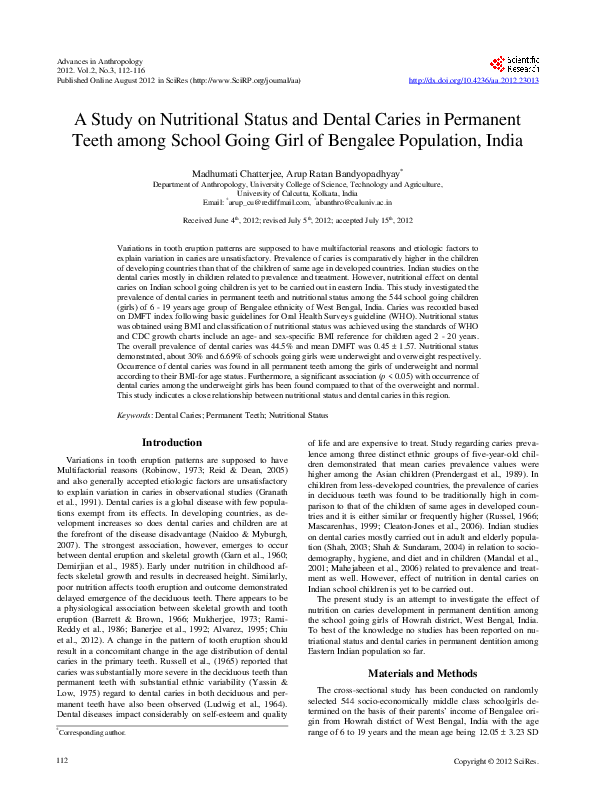 (PDF) A Study on Nutritional Status and Dental Caries in Permanent ...