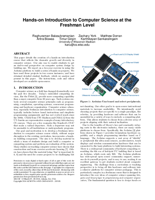 (PDF) Hands-on introduction to computer science at the freshman level
