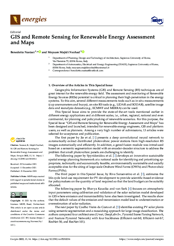 (PDF) GIS and Remote Sensing for Renewable Energy Assessment and Maps