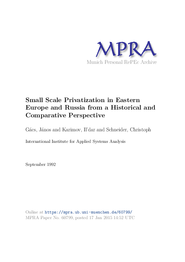 (PDF) Small Scale Privatization in Eastern Europe and Russia from a ...