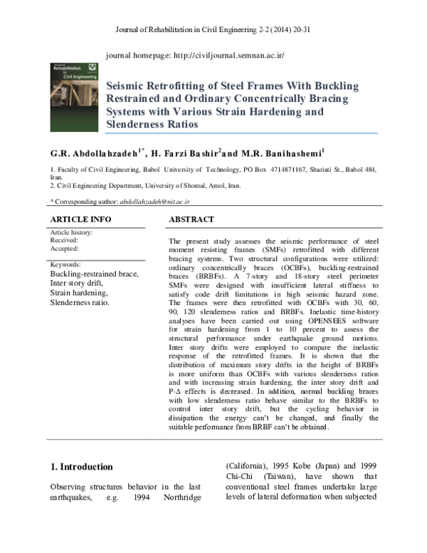 (PDF) Seismic Retrofitting of Steel Frames With Buckling Restrained and ...