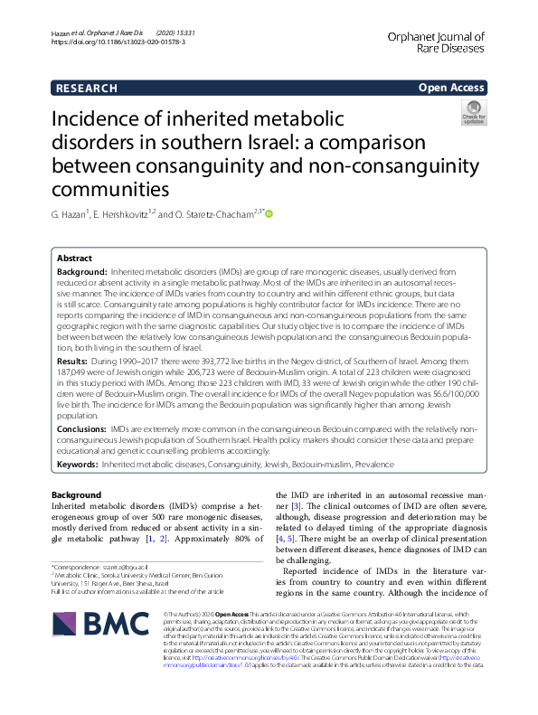 (PDF) Incidence of inherited metabolic disorders in southern Israel: a ...