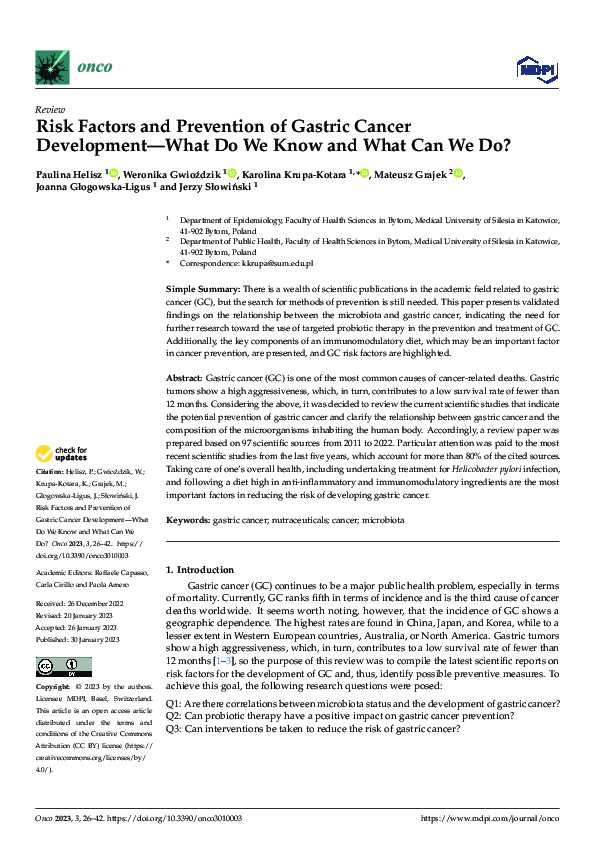 (PDF) Risk Factors and Prevention of Gastric Cancer Development—What Do ...
