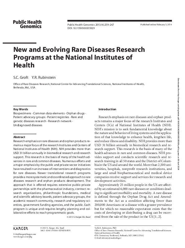 (PDF) New and Evolving Rare Diseases Research Programs at the National ...