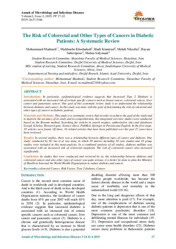 (PDF) The Risk of Colorectal and Other Types of Cancers in Diabetic ...