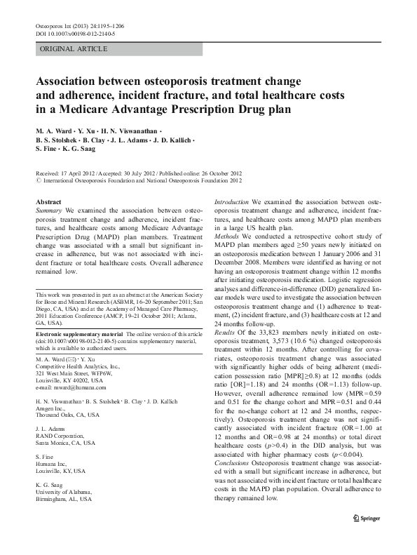 (PDF) Association between osteoporosis treatment change and adherence ...