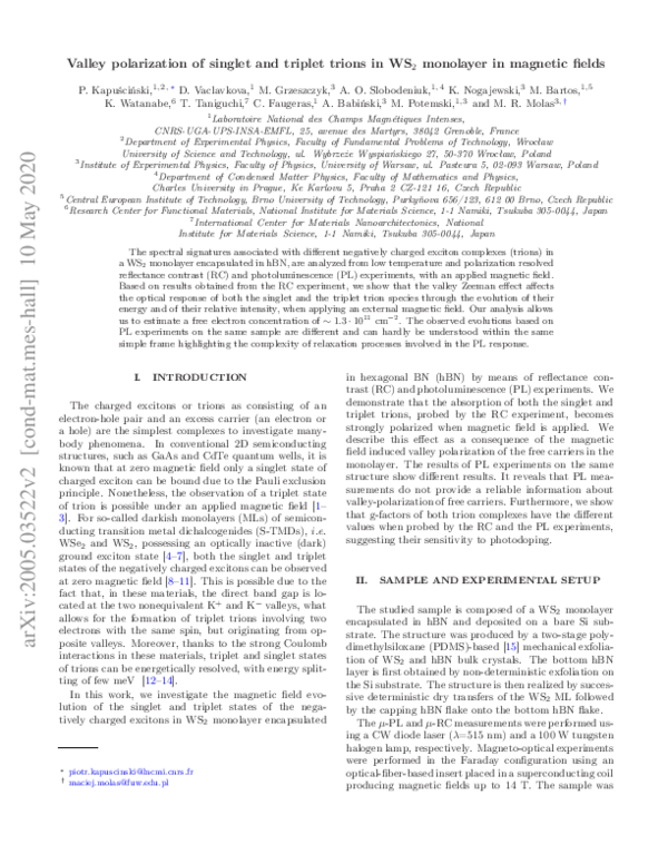 (PDF) Valley polarization of singlet and triplet trions in a WS2 ...