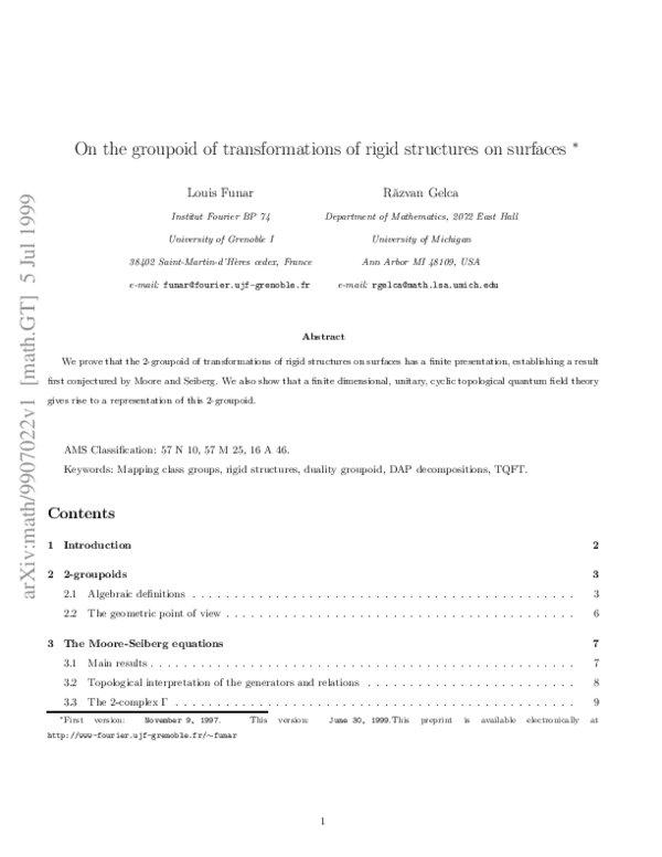 (PDF) On the groupoid of transformations of rigid structures on surfaces
