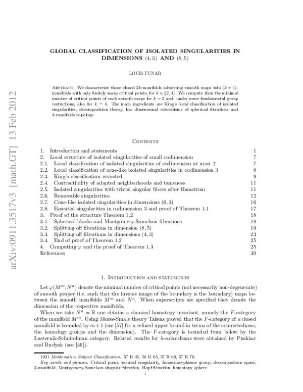 (PDF) Global Classification of Isolated Singularities in