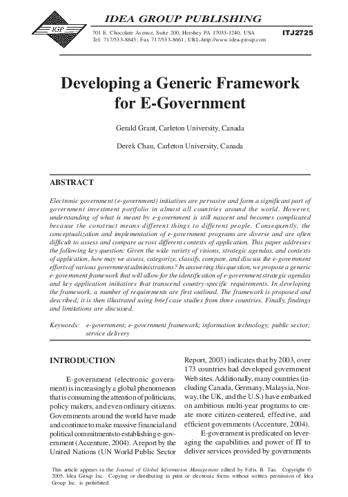 (PDF) Developing a Generic Framework for E-Government