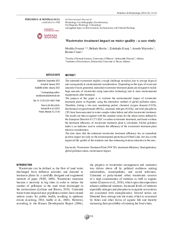(PDF) Wastewater treatment impact on water quality - a case study