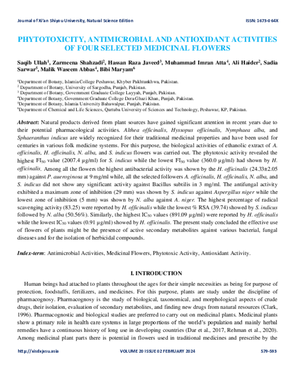 (PDF) PHYTOTOXICITY, ANTIMICROBIAL AND ANTIOXIDANT ACTIVITIES OF FOUR ...