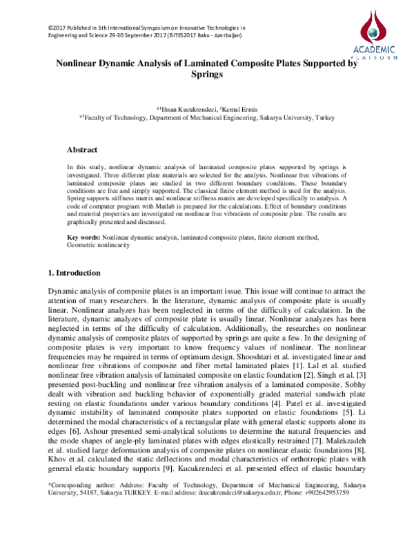 (PDF) Nonlinear Dynamic Analysis of Laminated Composite Plates ...