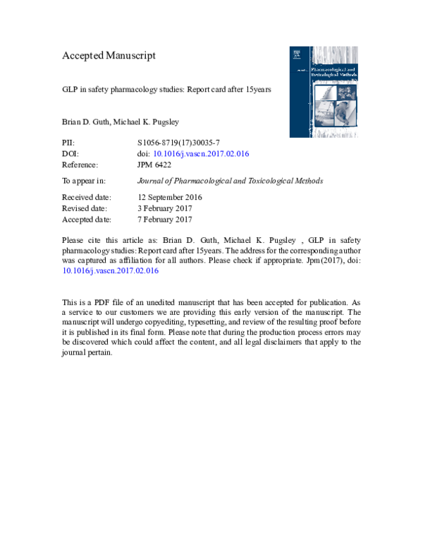 (PDF) GLP in safety pharmacology studies: Report card after 15 years