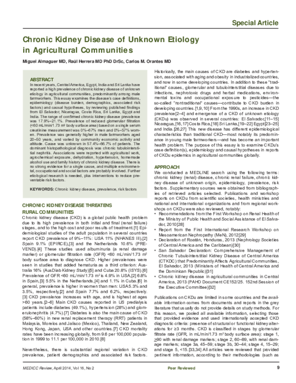 (PDF) Chronic Kidney Disease of Unknown Etiology in Agricultural ...