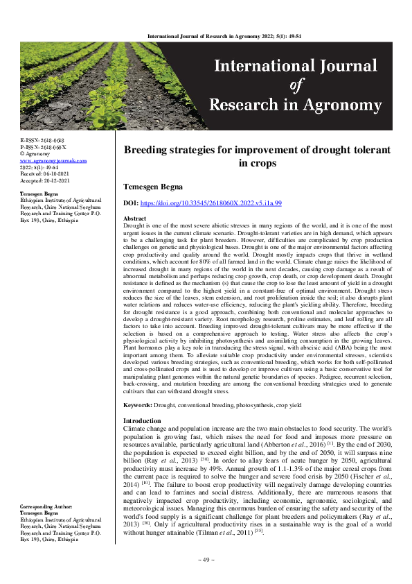 (PDF) Breeding strategies for improvement of drought tolerant in crops