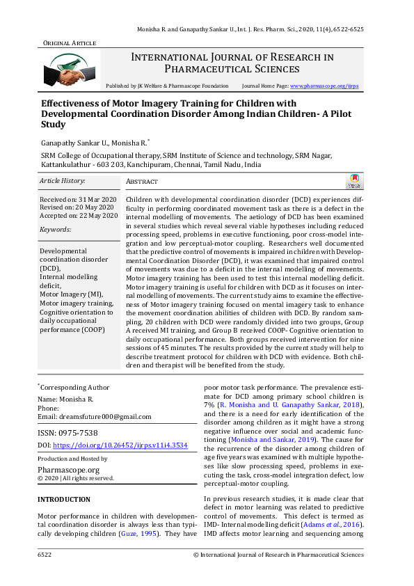 (PDF) Effectiveness of Motor Imagery Training for Children with ...