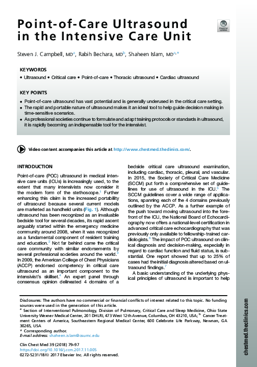 (PDF) Point-of-Care Ultrasound in the Intensive Care Unit