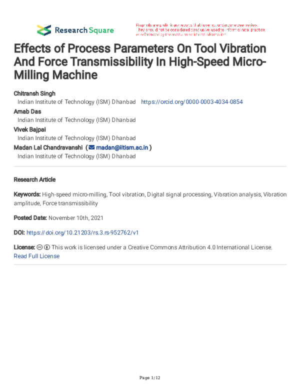 (PDF) Effects of Process Parameters On Tool Vibration And Force ...
