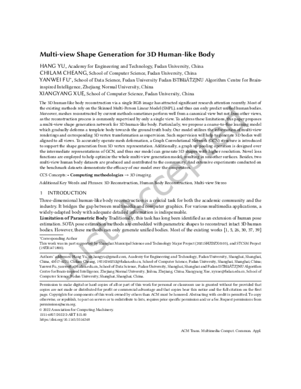 (PDF) Multi-view Shape Generation for a 3D Human-like Body