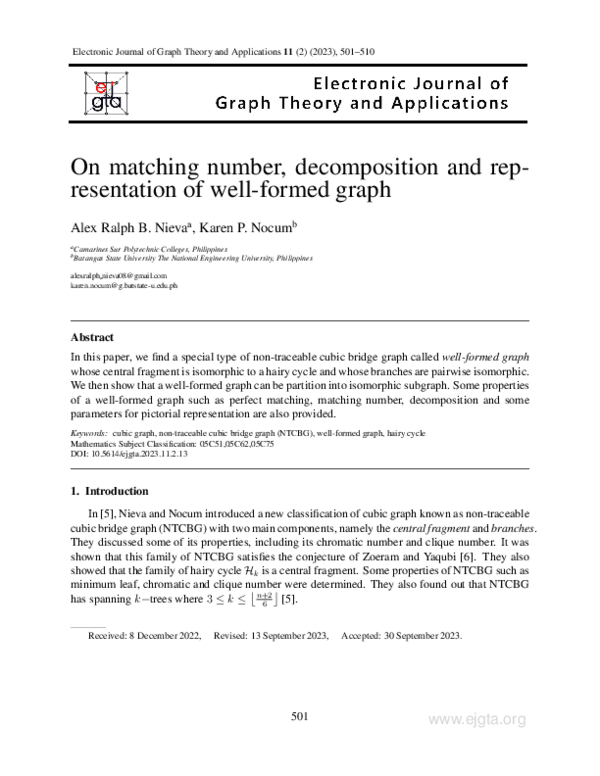 (PDF) On matching number, decomposition and representation of well ...