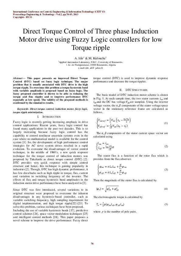 (PDF) Direct Torque Control of Three phase Induction Motor drive using ...