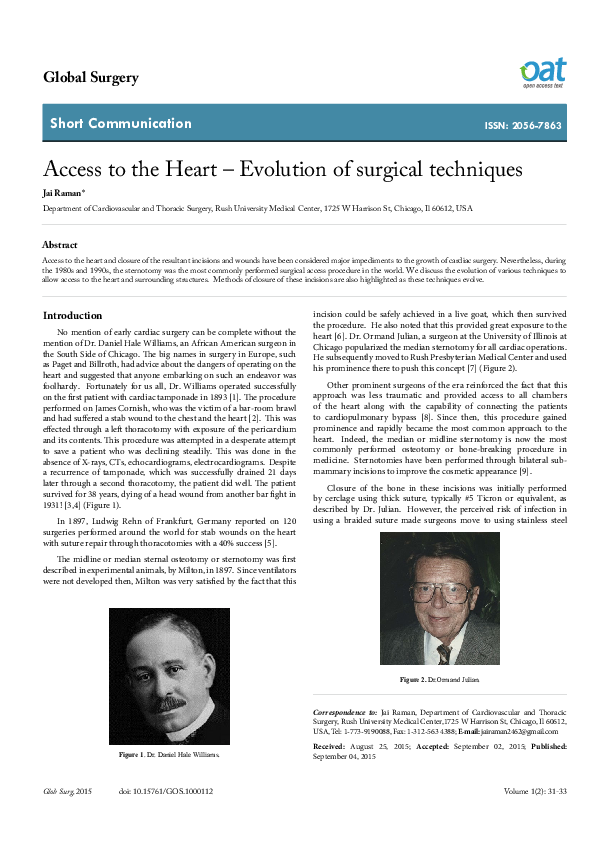 (PDF) Access to the Heart – Evolution of surgical techniques