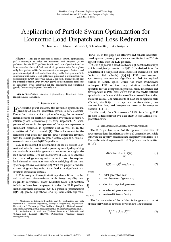 (PDF) Application Of Particle Swarm Optimization For Economic Load ...