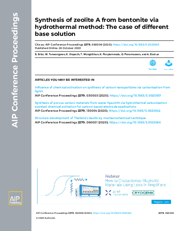 (PDF) Synthesis of zeolite A from bentonite via hydrothermal method ...