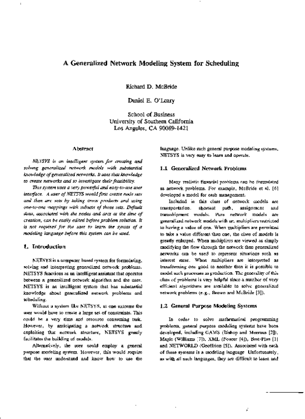 (PDF) A generalized network modeling system for scheduling