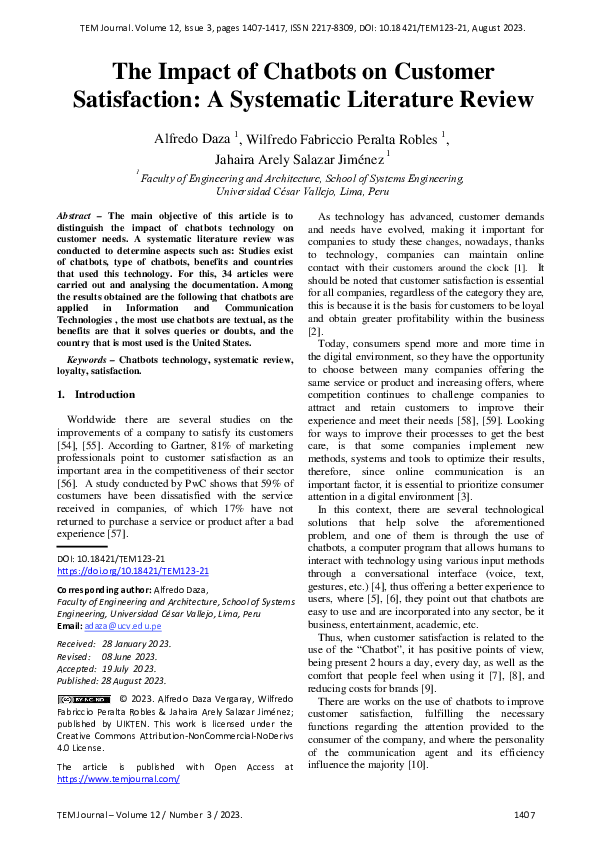 (PDF) The Impact of Chatbots on Customer Satisfaction: A Systematic ...