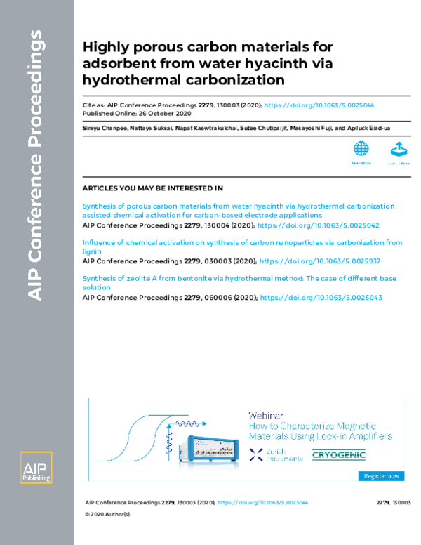 (PDF) Highly porous carbon materials for adsorbent from water hyacinth ...