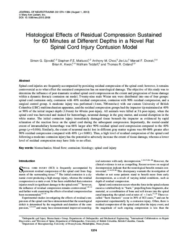 (PDF) Histological Effects of Residual Compression Sustained for 60 ...